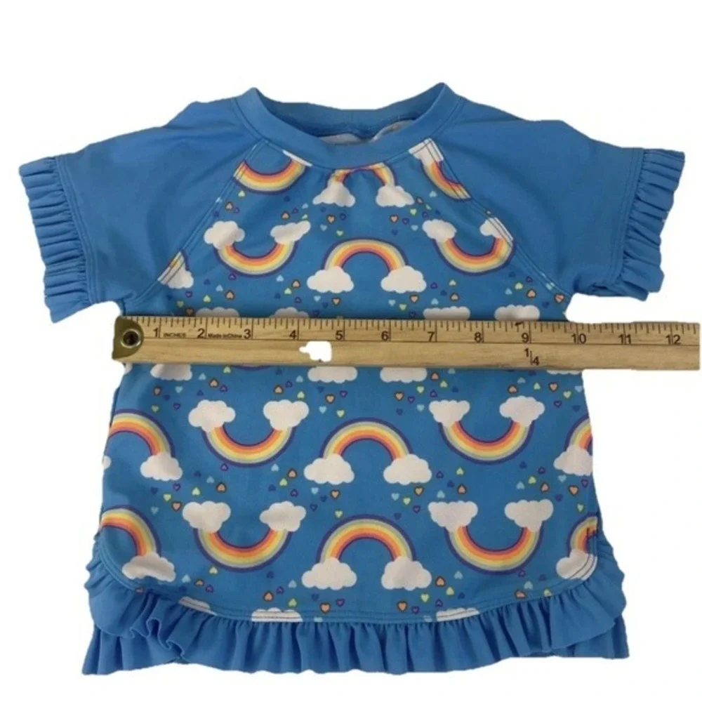 O'Rageous Rash‎ Guard Swim Top Girls Size 5 Blue Rainbow Ruffle Kids